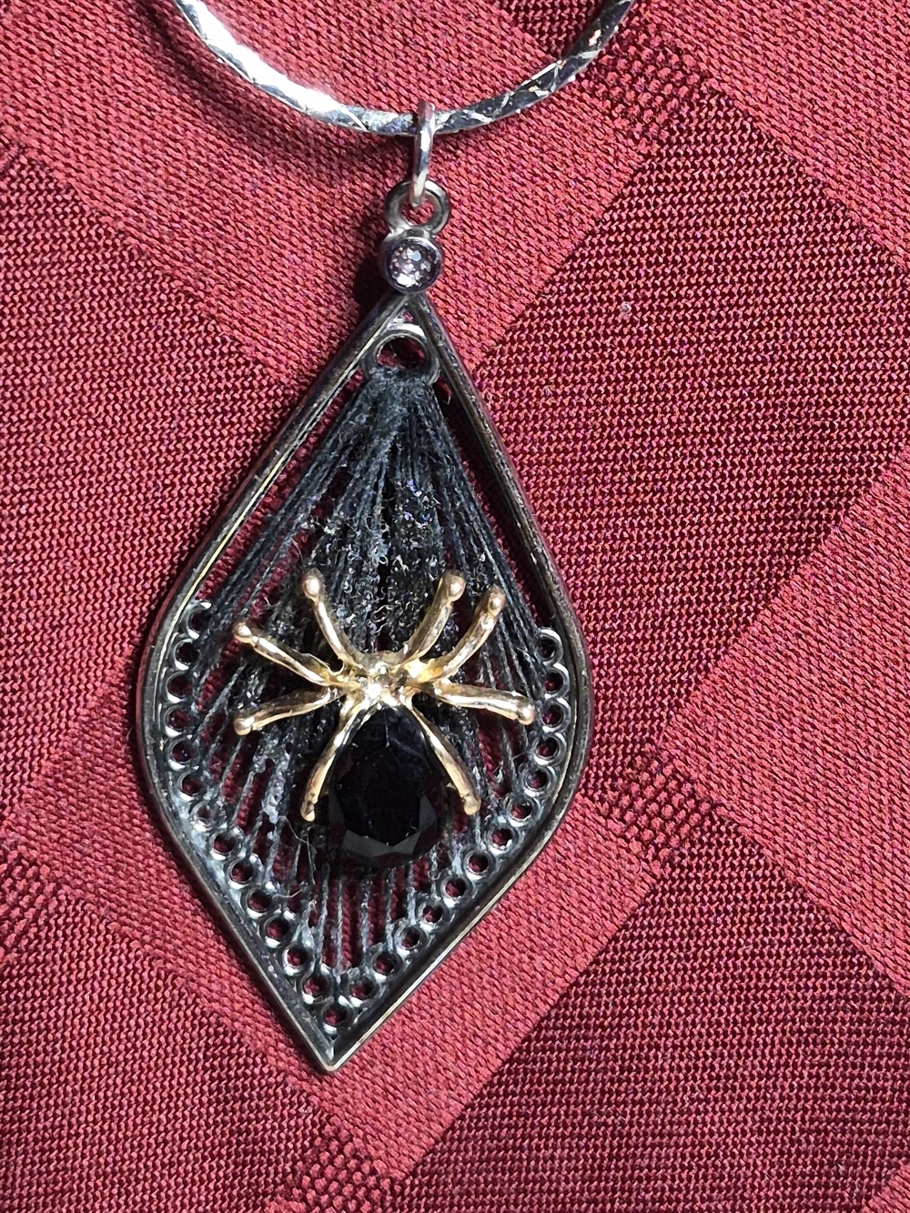 Gothic Spider Web Marquise Pendant Slider Chain Necklace